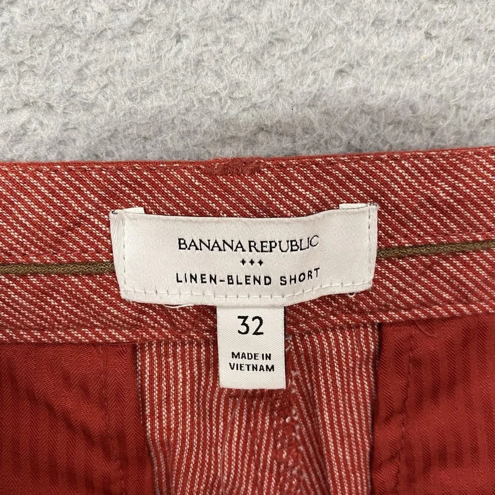 Banana Republic Linen Shorts Mens 32 Red Stripe Chino 7 Inch Summer Beach
